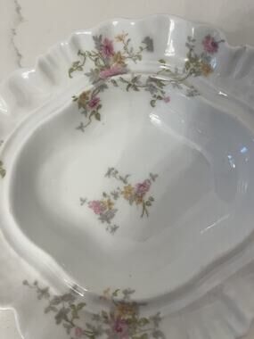 Limoges France Butter Dish Lid Porcelain Roses Gold  Oval Ruffled VTG